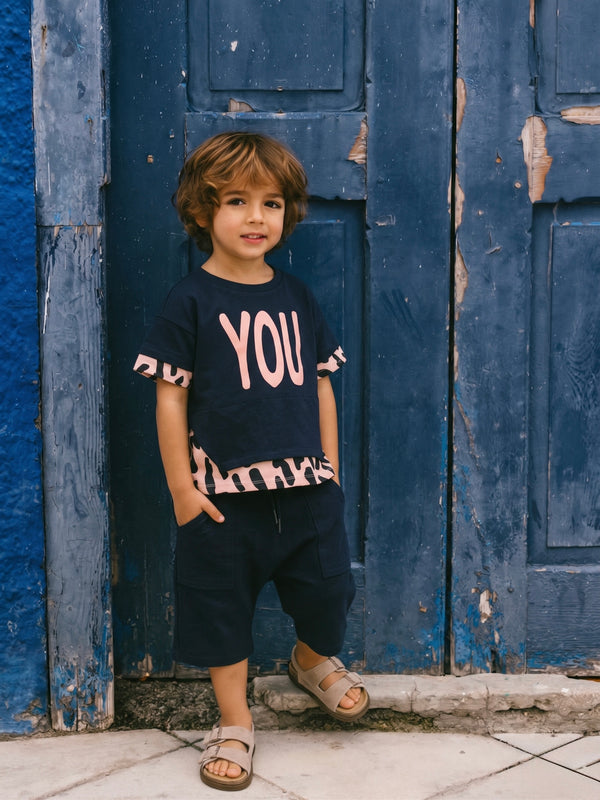 Unisex Çocuk Leopar Baskılı %100 Pamuk Tişört Şort Takım | 3–9 Yaş | RG1333