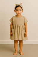 Organik Pamuklu Muslin Kumaş Cepli Çocuk Elbisesi