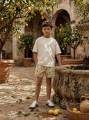 Young Kids Summer Lemon Pattern Shorts and White T-Shirt Set | Ages 9-15 | RG Brand | RG3401