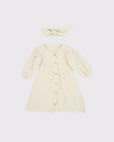 Bebek Müslin Kumaş Pileli Elbise Saç Bantlı