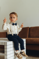 Bebek Keten Gömlek, Pantolon, Askı ve Papyon Salopet Seti