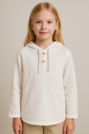 Genç Kız ve Erkek Müslin Kapüşonlu Sweatshirt | Uzun Kollu, Düğmeli