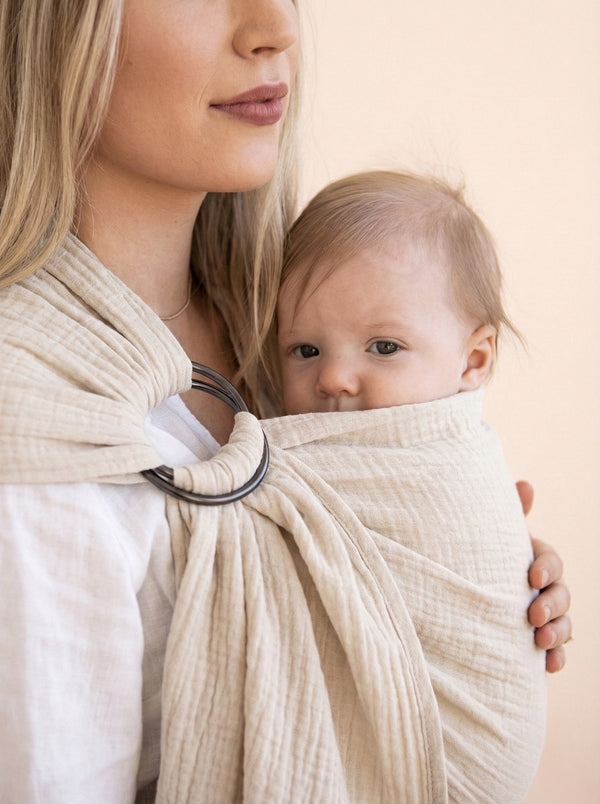 Ring-Sling-Babytragetuch | 100 % Baumwolle | Ab der Geburt | Gold- & Silberringe | RG Brand | RG370
