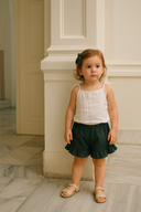 3er-Set für Mädchen aus Musselin-Oberteil, Bluse und gerippten Shorts