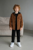 Kadife Kapüşonlu Gömlek - İç Tişörtlü Cepli ve Düğmeli