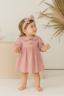 Muslin Bebek Yaka Elbise ve Toka