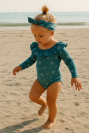 Çocuk Yakası Fırfırlı Uzun Kollu Mayo ve Saç Tokası