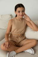 Genç Kız Müslin Şort Takımı | 9-15 Yaş Yazlık Krop Üst & Bol Şort Seti