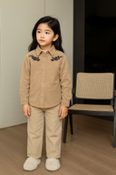 Kız Çocuk Kadife Gömlek Ceket | Nakış Detaylı Şık Tasarım