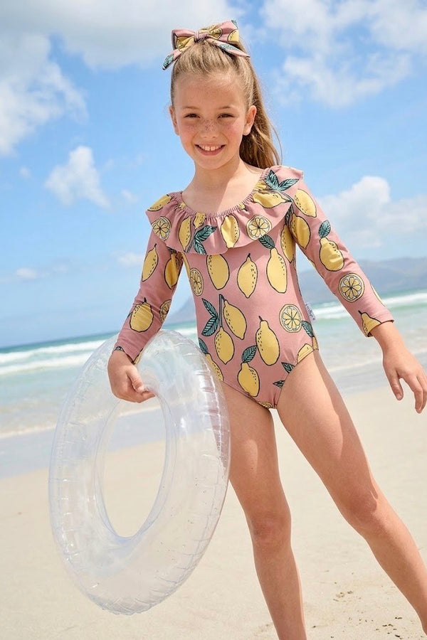 Kinder-Badeanzug mit Rüschenkragen, Langarm & Haarspange | 3–9 Jahre | RG Brand | RG1597