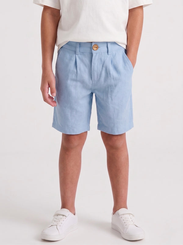 Teen Boys' Linen Shorts | Elastic Waist | Ages 9–15 | Khaki, Stone, Navy, Blue | RG Brand | RG3719