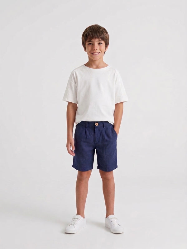 Teen Boys' Linen Shorts | Elastic Waist | Ages 9–15 | Khaki, Stone, Navy, Blue | RG Brand | RG3719
