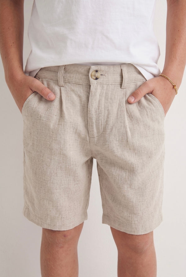 Teen Boys' Linen Shorts | Elastic Waist | Ages 9–15 | Khaki, Stone, Navy, Blue | RG Brand | RG3719
