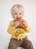 Bebek Uzun Kollu T-shirt | Kruvasan Baskılı | 6 Ay–3 Yaş | Sarı & Yeşil | %100 Pamuk | RG392