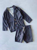 Çocuk Keten Kumaş Şortlu 3'lü Takım Elbise Seti