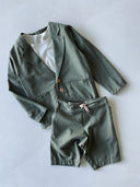 Çocuk Keten Kumaş Şortlu 3'lü Takım Elbise Seti