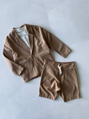 Çocuk Keten Kumaş Şortlu 3'lü Takım Elbise Seti