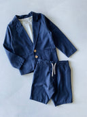 Çocuk Keten Kumaş Şortlu 3'lü Takım Elbise Seti