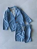 Çocuk Keten Kumaş Şortlu 3'lü Takım Elbise Seti