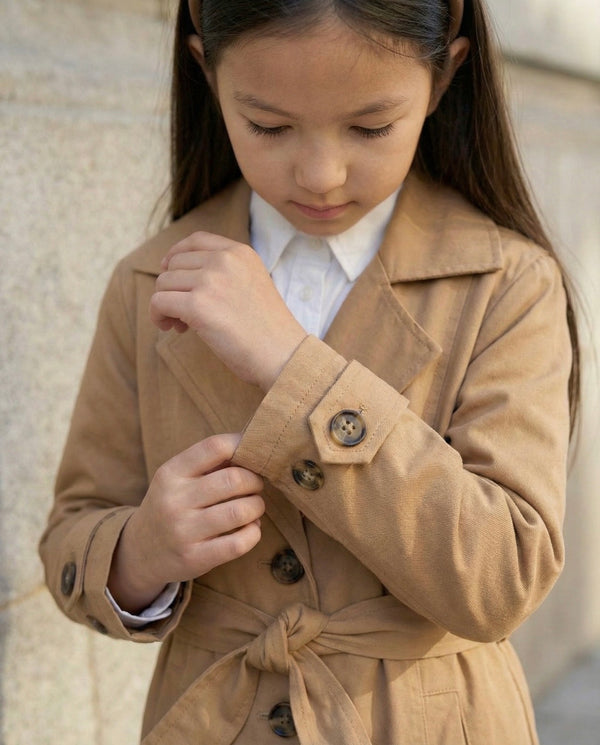 Kinder-Trenchcoat | 3–9 Jahre | Khaki & Beige | Mit Gürtel, für die Übergangszeit | Für Mädchen & Jungen | RG1502