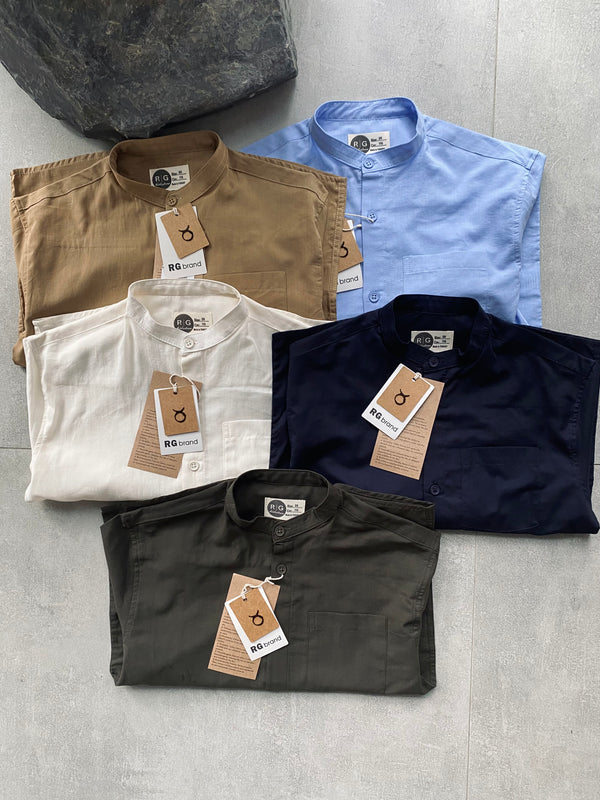 Boys' Mandarin Collar Shirt – 9-15 Years, 100% Cotton, Long Sleeves & Epaulets | RG3385