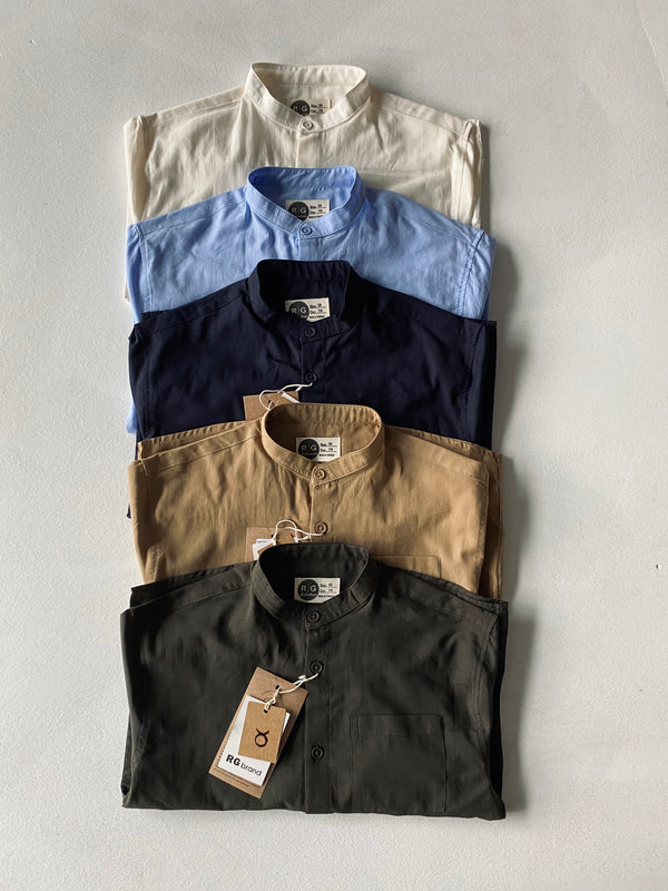 Boys' Mandarin Collar Shirt – 9-15 Years, 100% Cotton, Long Sleeves & Epaulets | RG3385