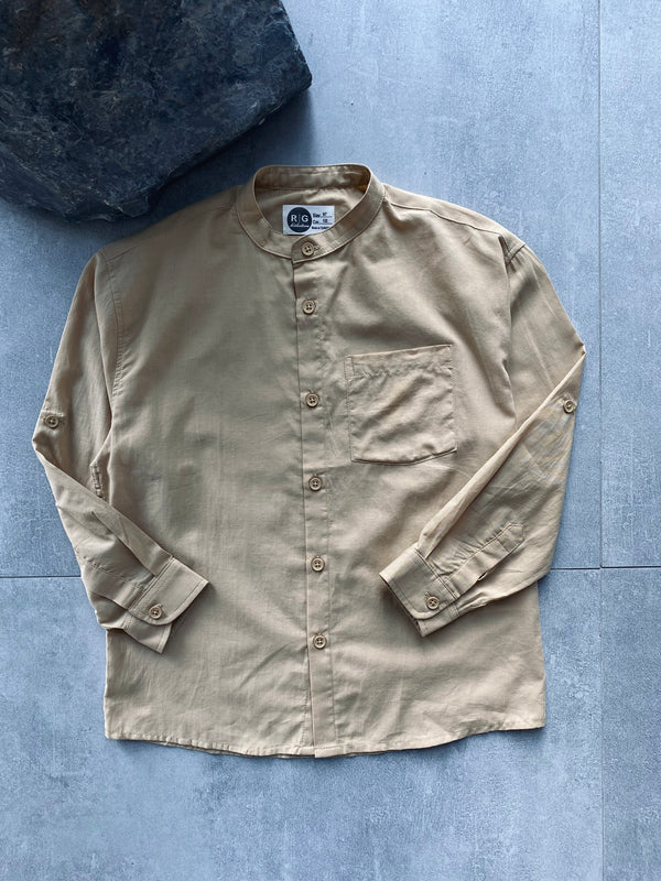 Boys' Mandarin Collar Shirt – 9-15 Years, 100% Cotton, Long Sleeves & Epaulets | RG3385
