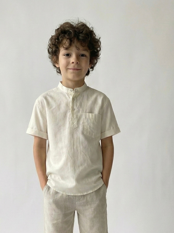 Jungenhemd mit Stehkragen und Kurzarm | 3–9 Jahre | RG Brand | RG1571