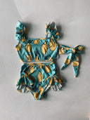 Kız Çocuk Fırfırlı Atlet Şort Saç Bandı 3'lü Takım | Mayo & Deniz | UV Koruma | 3–9 Yaş | RG Brand RG1600