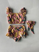 Kız Çocuk Fırfırlı Atlet Şort Saç Bandı 3'lü Takım | Mayo & Deniz | UV Koruma | 3–9 Yaş | RG Brand RG1600