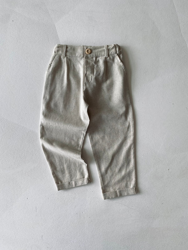 Linen Kids' Trousers | Ages 9-15 | Cream – Beige – Khaki | Elastic Waist, Soft Seasonal Cotton Linen | RG3716