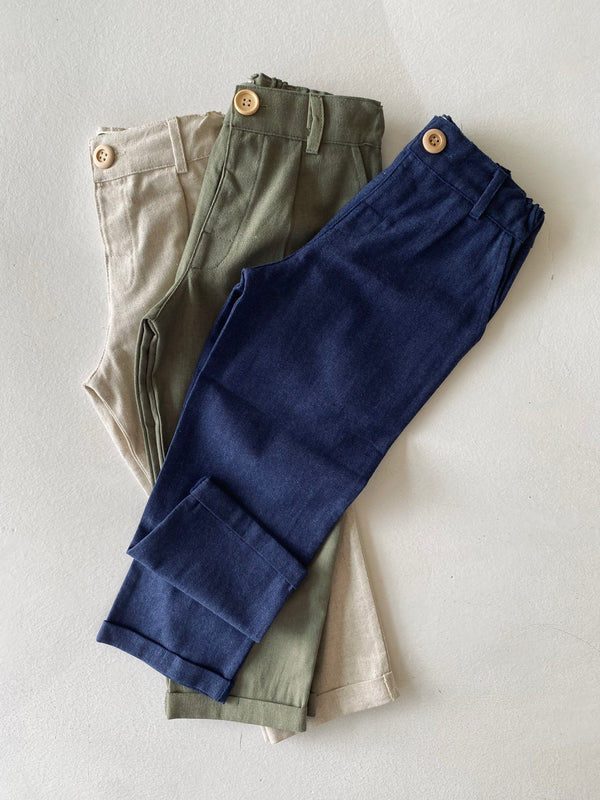 Linen Kids' Trousers | Ages 9-15 | Cream – Beige – Khaki | Elastic Waist, Soft Seasonal Cotton Linen | RG3716