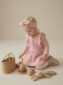 Baby Girl Ruffled Dress and Headband | Waffle Fabric | 6 Months – 3 Years | Stylish Baby Dress | RG169