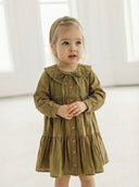 Kız Çocuk Doğal Pamuk Keten Yakalı Elbise ve Saç Bandı Seti 3–9 Yaş | RG1713