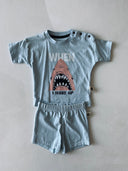 Unısex Köpekbalığı Baskılı Tshırt ve Şortlu Takım