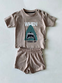 Unısex Köpekbalığı Baskılı Tshırt ve Şortlu Takım