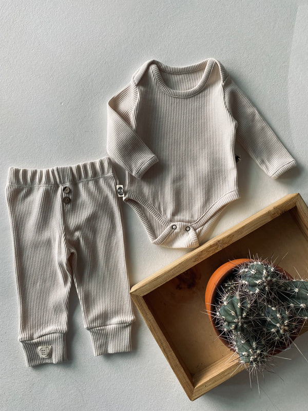 Baby Girl and Boy Natural Waffle Two-Piece Set | 6 Months – 3/4 Years | Soft Textured Baby Set | RG255