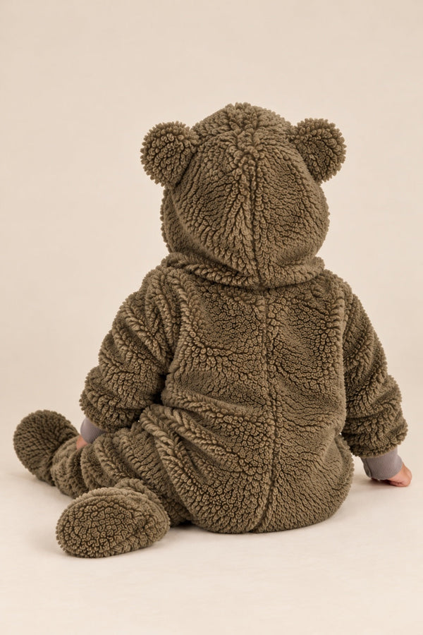 RG257 haki peluş bebek tulumu kapüşonlu arka görünüm – RG Brand