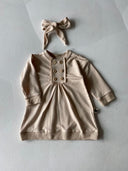 %100 Natural Pamuk Bebek Önden Düğmeli Pileli Elbise & Saç Bandı 2’li Takım | Kız Bebek | RG 306