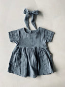 Bebek Kız Müslin Elbise | Çift Cepli Yazlık Elbise Ve Saç Bandı | Doğal Müslin Kumaş | RG318