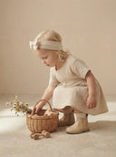 Bebek Kız Müslin Elbise | Çift Cepli Yazlık Elbise Ve Saç Bandı | Doğal Müslin Kumaş | RG318