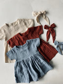 Bebek Kız Müslin Elbise | Çift Cepli Yazlık Elbise Ve Saç Bandı | Doğal Müslin Kumaş | RG318