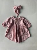 Muslin Baby Collar Dress and Hair Clip | 6 Months – 3 Years | Natural Muslin Fabric | Baby Girl Dress | RG323