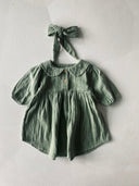 Muslin Baby Collar Dress and Hair Clip | 6 Months – 3 Years | Natural Muslin Fabric | Baby Girl Dress | RG323
