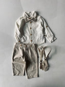 Bebek Keten Gömlek, Pantolon, Askı ve Papyon Salopet Seti