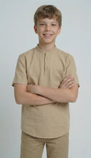 Young Linen Mandarin Collar Shirt