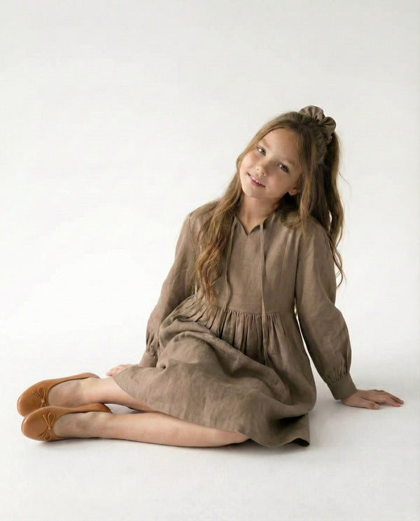 Junior-Leinen-Spitzenkleid und Stirnband | RG3391