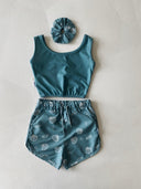 Kız Genç Limon Desenli 2'li Mayo Takımı + Saç Bandı | 9-15 Yaş | Hızlı Kuruyan