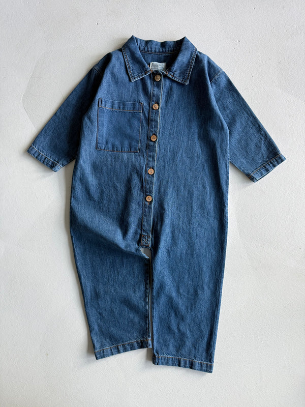 Girls' and Boys' Denim Jumpsuit | Ages 3–9 | Blue, Navy | Long-Sleeved with Pockets | RG Brand | RG1734