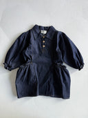 Çocuk Kot Elbise – Düğmeli Yaka, Uzun Kollu, Büzgü Detaylı